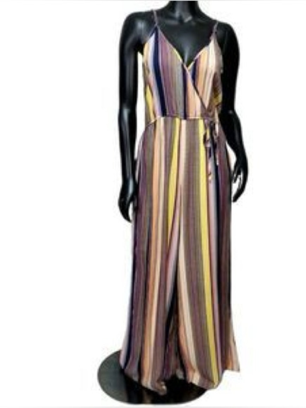 band of gypsies women Sz S wide leg surplice neck striped jumpsuit pockets